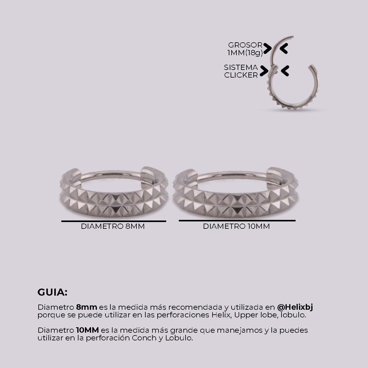 Arete en Titanio para oreja - Mila Plateado - Helix Body Jewelry - Tienda Online de Piercings