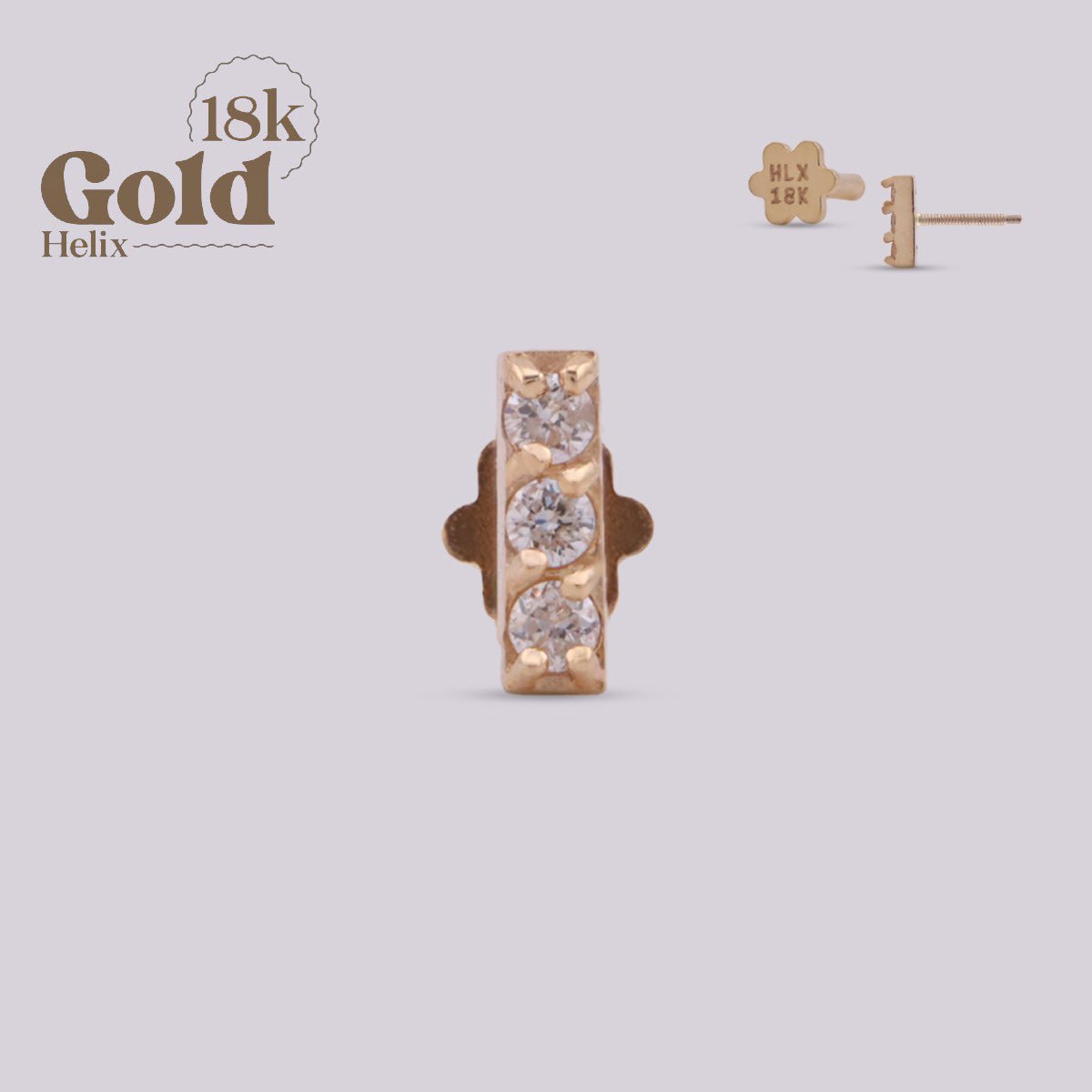 Pendiente Labret rectangular Oro 18K y diamante - Helix Body Jewelry - Tienda Online de Piercings