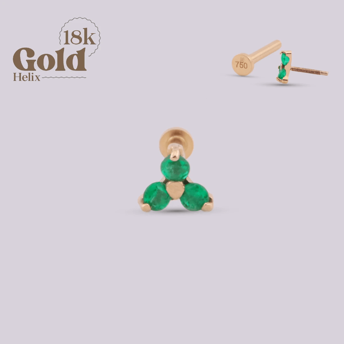 Pendiente con tres incrustaciones de esmeraldas colombianas. - Helix Body Jewelry - Tienda Online de Piercings