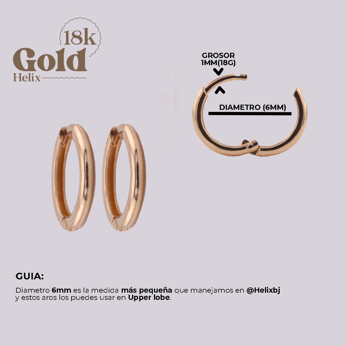 Arete tipo candonga en oro pequeña - Helix Body Jewelry - Tienda Online de Piercings