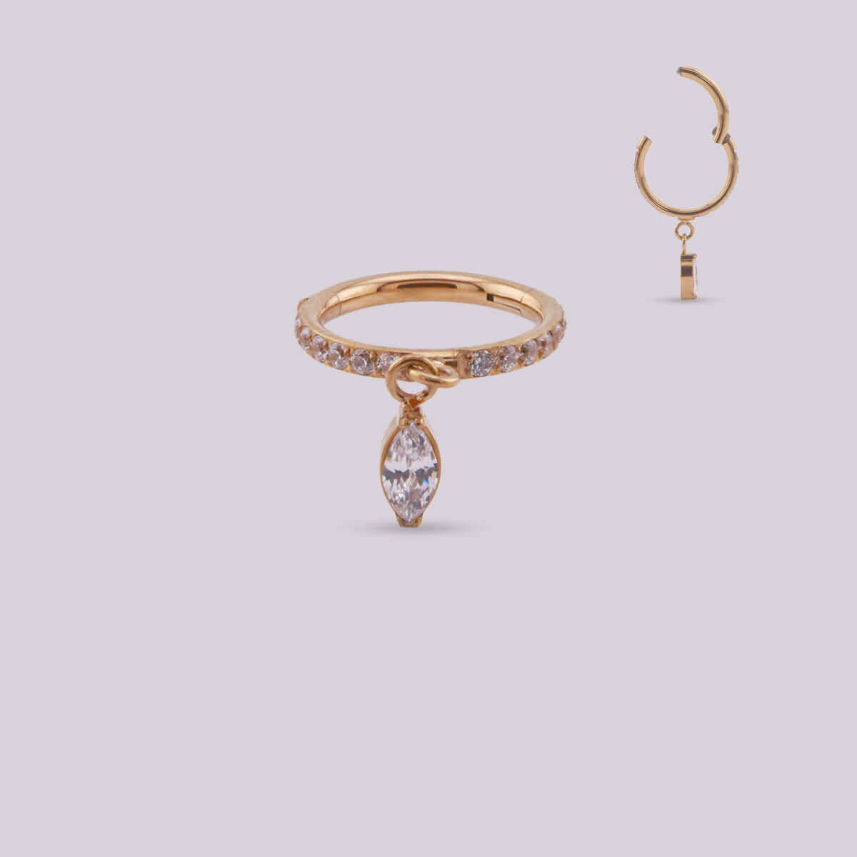 Aro en Titanio con pendiente dorado y plateado - Helix Body Jewelry - Tienda Online de Piercings