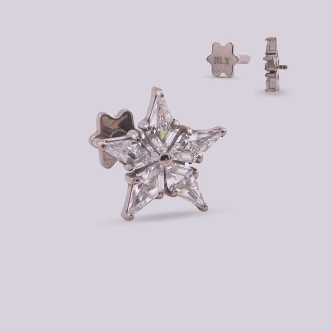 Labret de titanio con estrella y zircones - Helix Body Jewelry - Tienda Online de Piercings