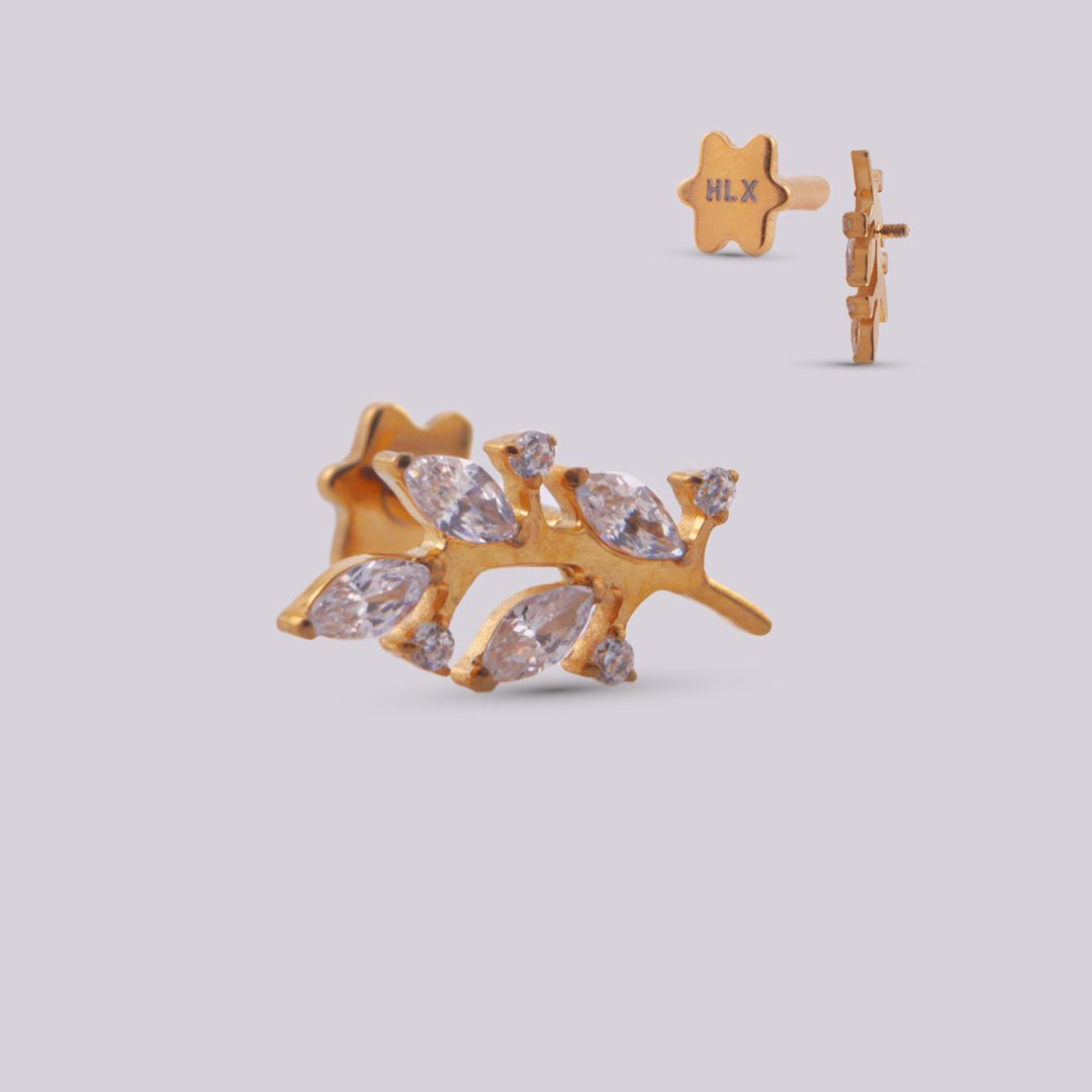 Piercing con cristales en forma de hoja Rowa - Helix Body Jewelry - Tienda Online de Piercings