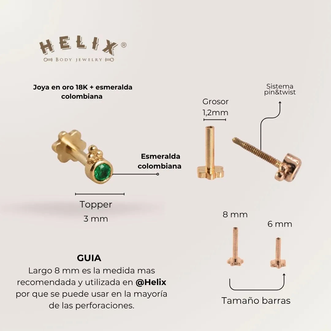 Labret Mini Esmeralda Oro 18K