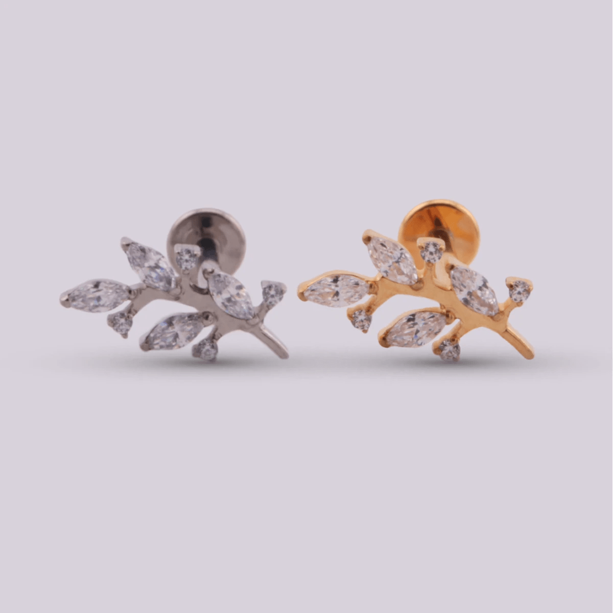 Piercing con cristales en forma de hoja Rowa - Helix Body Jewelry - Tienda Online de Piercings
