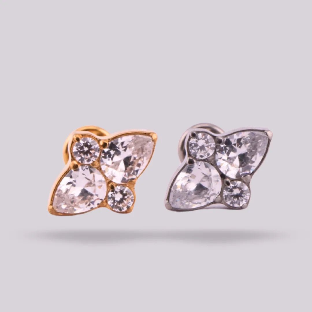 Labret Jaspe en Titanio Grado Implante – Diseño Natural con Zircones - Helix Body Jewelry - Tienda Online de Piercings