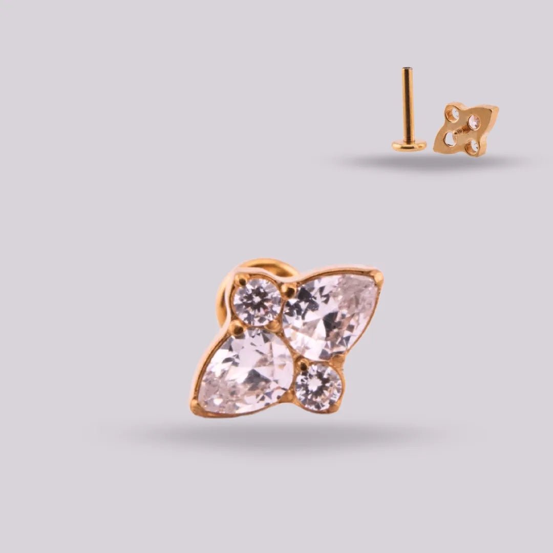 Labret Jaspe en Titanio Grado Implante – Diseño Natural con Zircones - Helix Body Jewelry - Tienda Online de Piercings