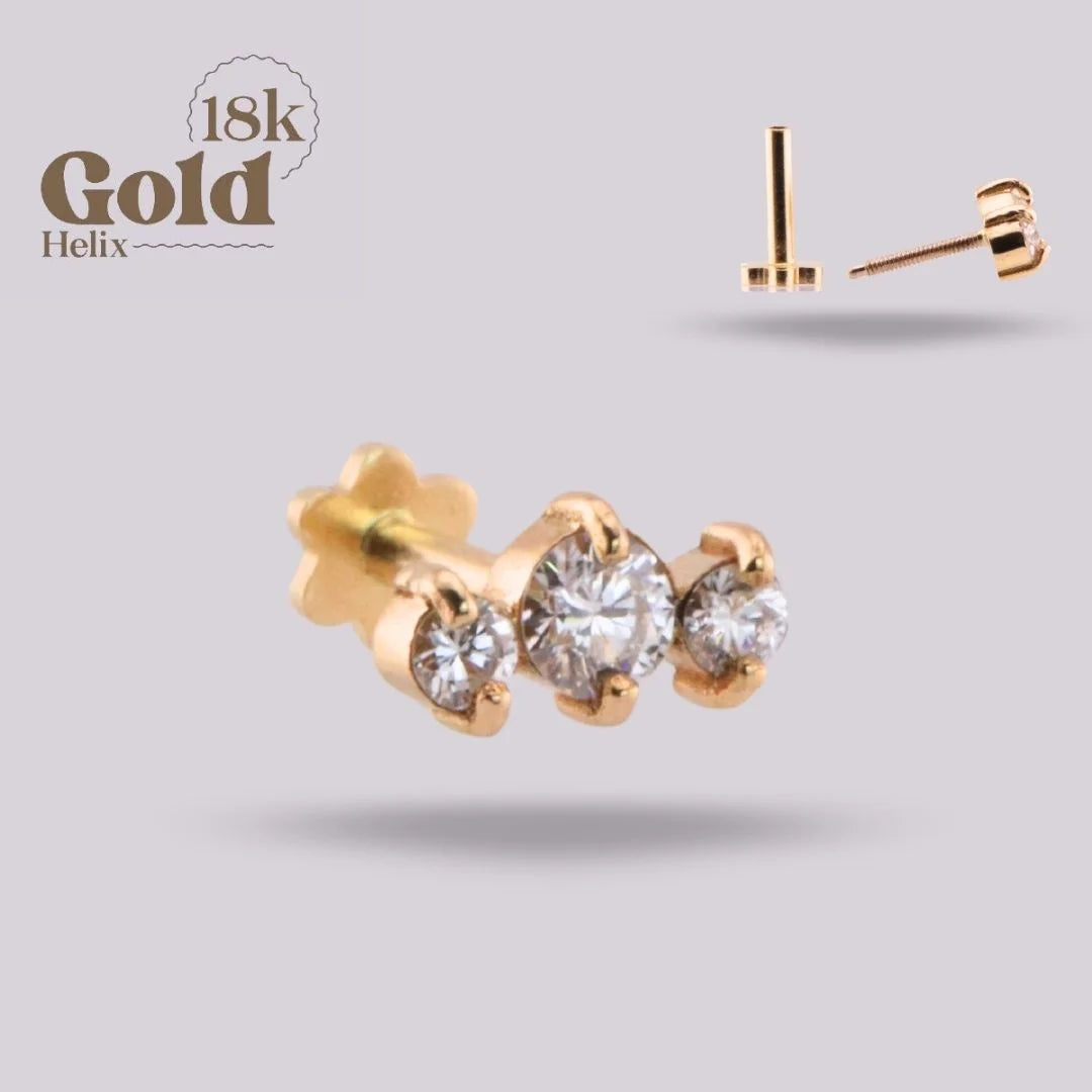 Labret Trio Diamantes en Oro 18K