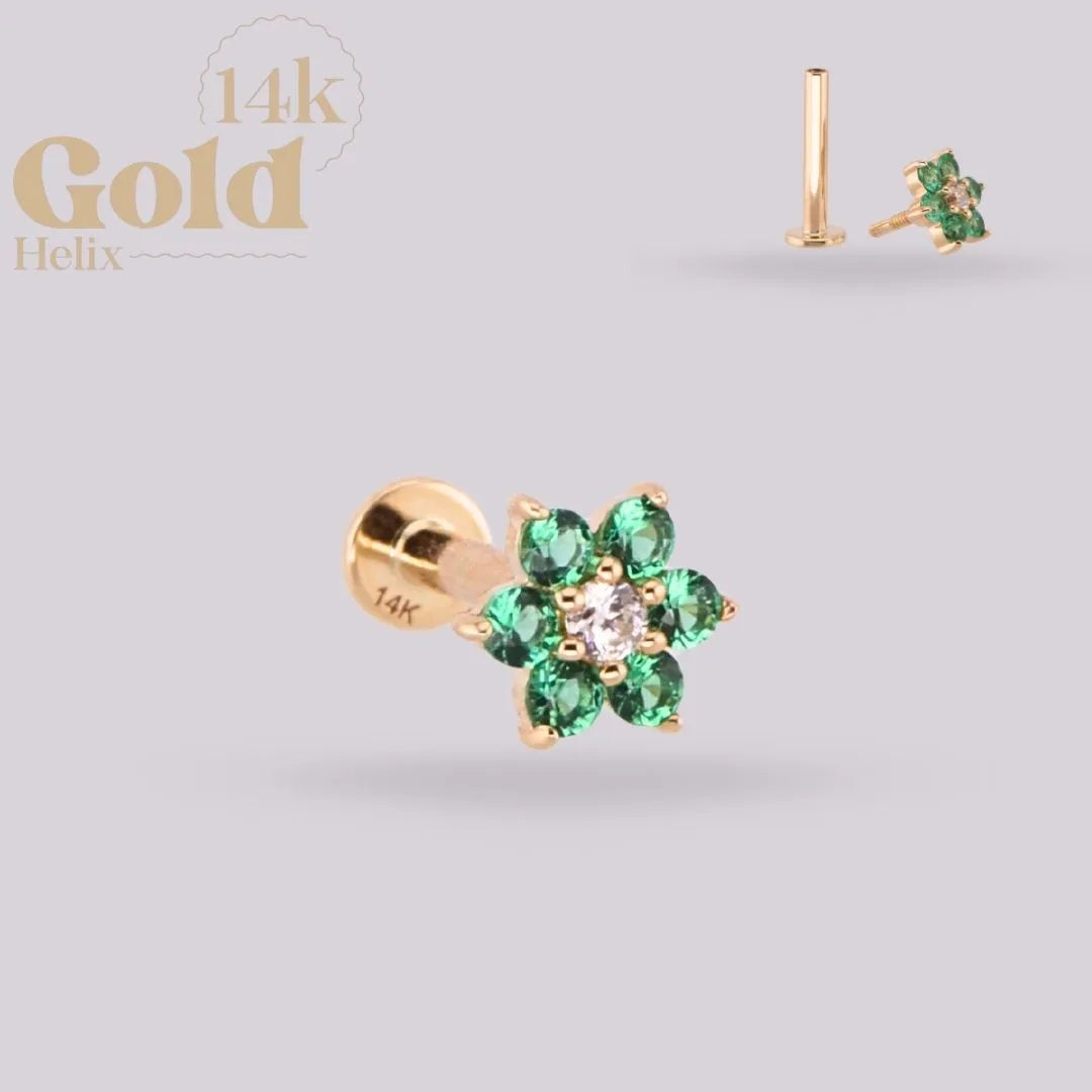 Labret Flor Verde Oro 14K