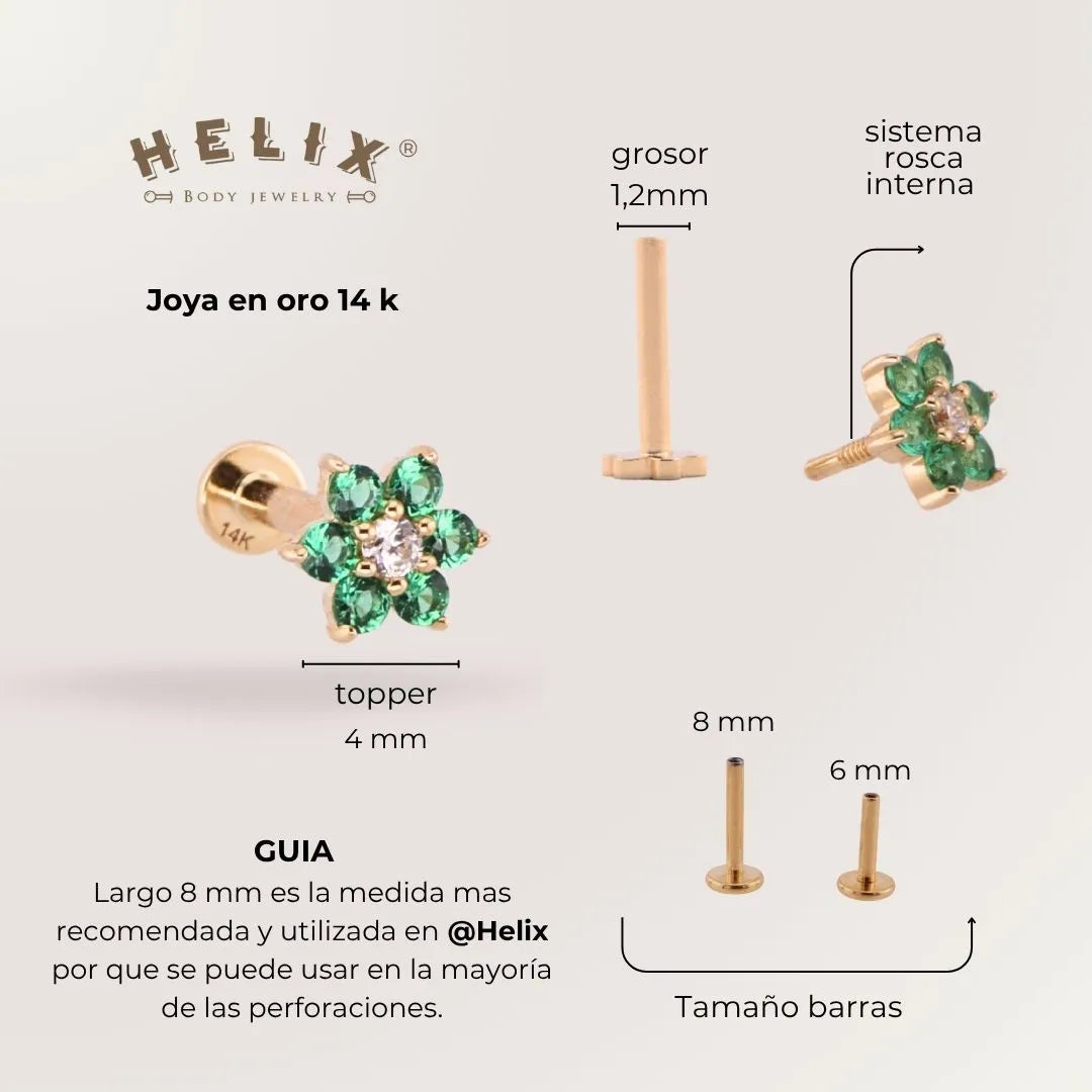 Labret Flor Verde Oro 14K