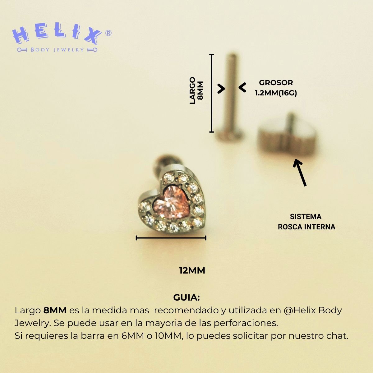 Labret en titanio en forma de corazón - Helix Body Jewelry - Tienda Online de Piercings