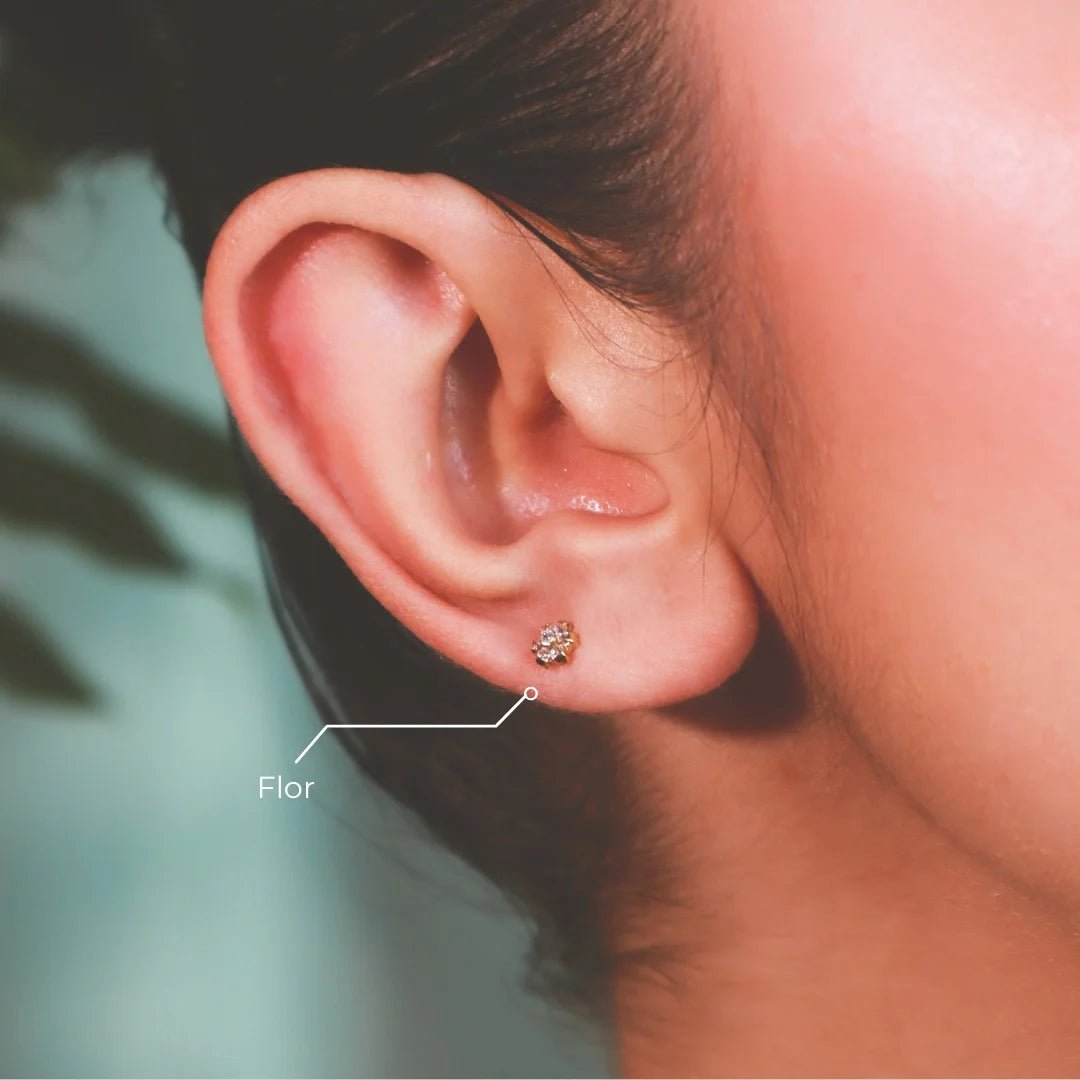 Labret Flor Dorada Titanio | Piercing Helix Tragus Conch - Helix Body Jewelry - Tienda Online de Piercings