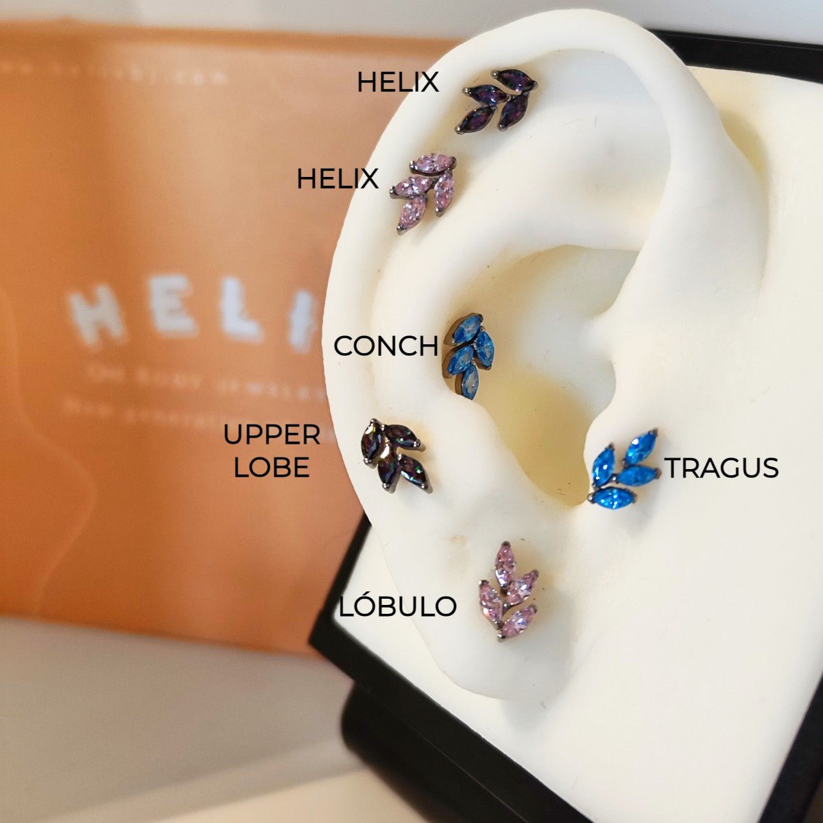 Labret en titanio en forma de rama con hojas - Jane - Helix Body Jewelry - Tienda Online de Piercings