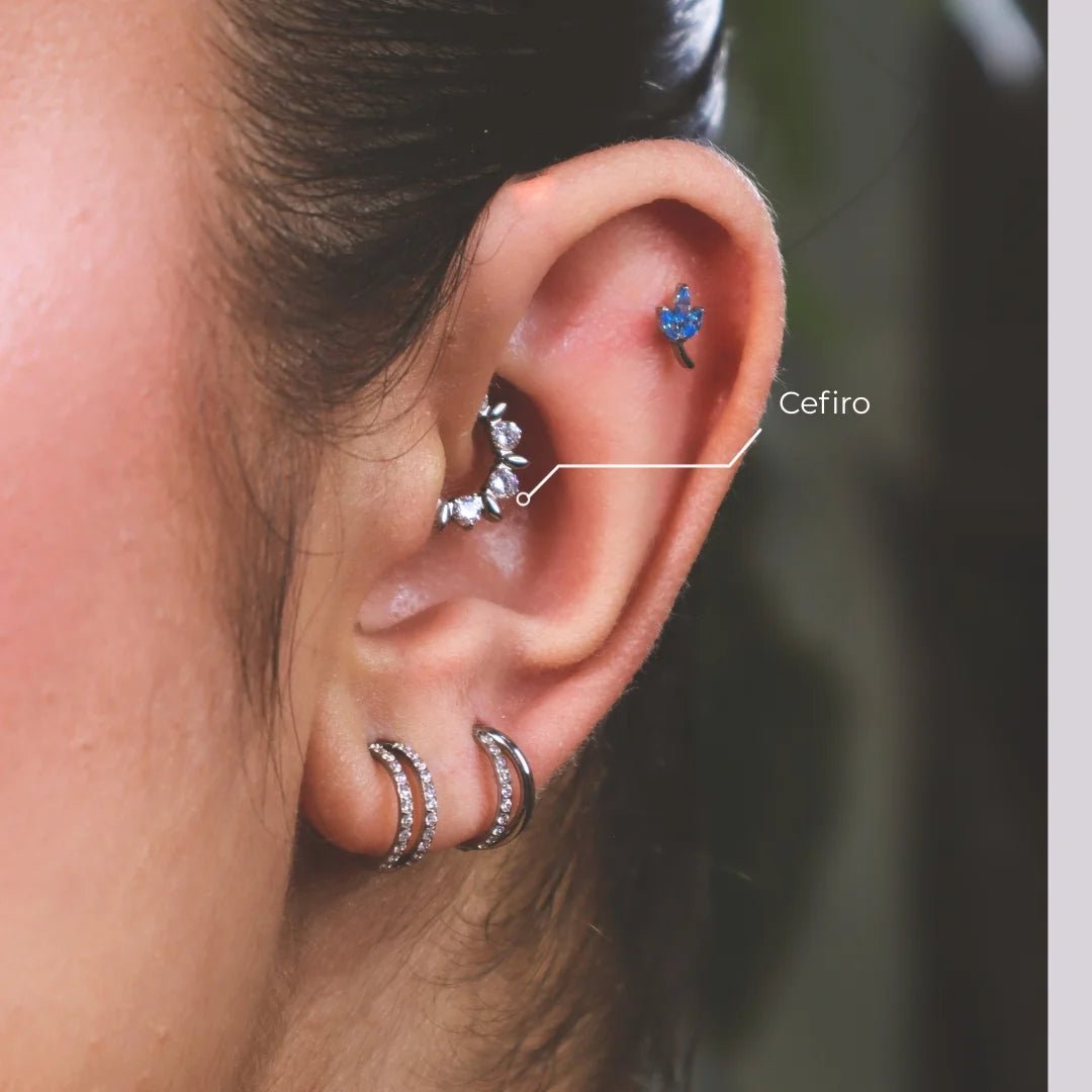 Aro Cefiro Titanio Grado Implante Dorado – Pétalos y Zirconias - Helix Body Jewelry - Tienda Online de Piercings