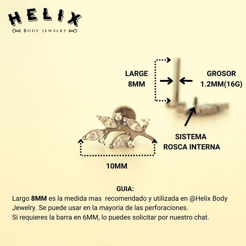 Piercing con cristales en forma de hoja Rowa - Helix Body Jewelry - Tienda Online de Piercings